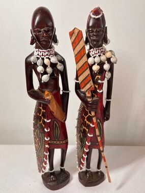 Vintage African Tribal Man & Woman Handcrafted Ebony Wood Sculpture/Figurines